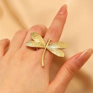 Dragonfly Ring Statement Ring 18k Gold Plating Stainless Steel Adjustable